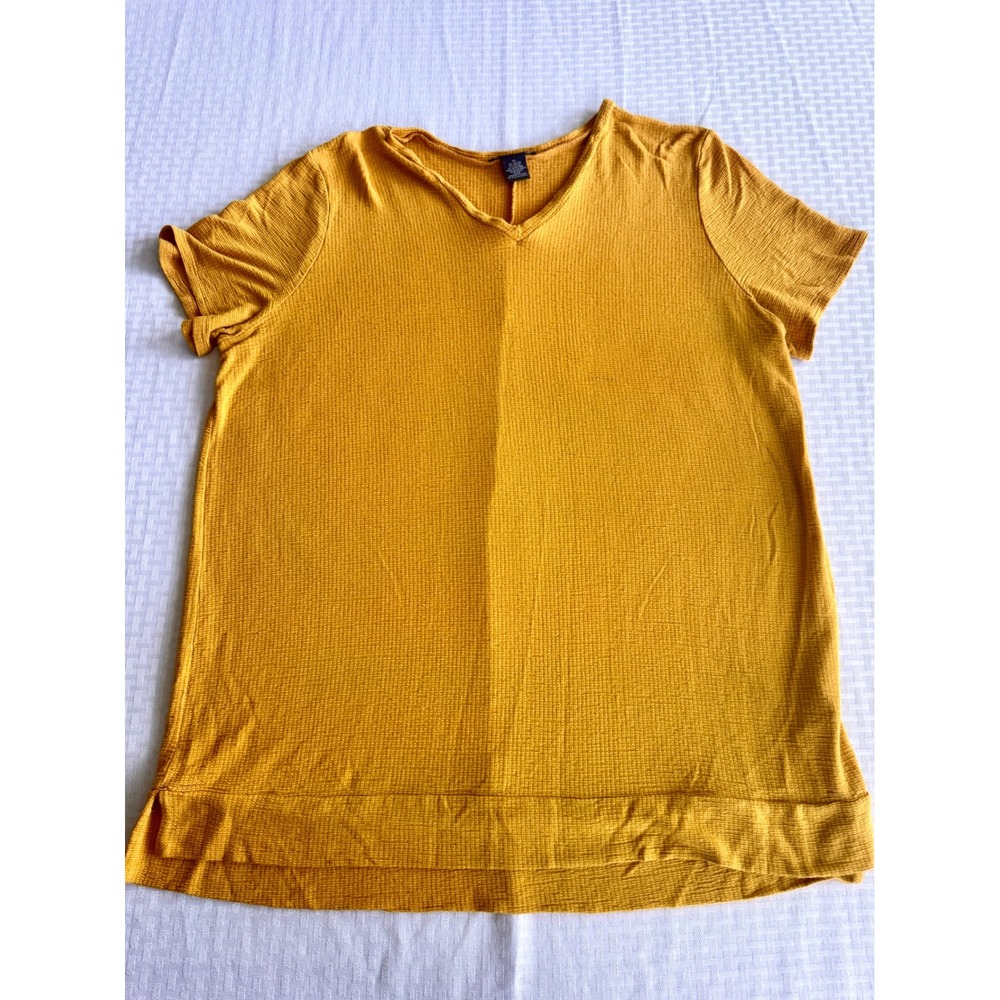 Adrianna Papell Golden Yellow Waffle Knit Top V-Neck Tee XL